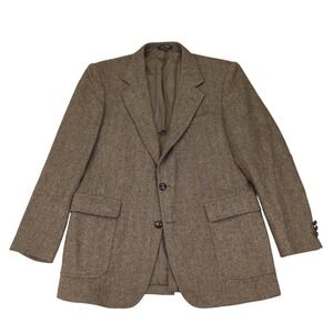 Vintage Man In Wool Herringbone Wool Blazer 44L Brown Sport‎ Coat USA John Peel